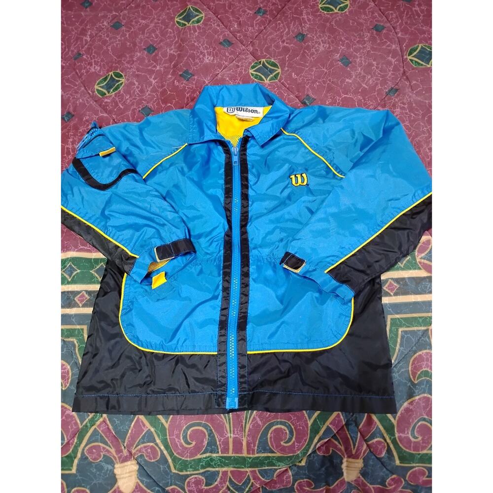 Vintage 90's Kids Wilson Color Block Windbraker Jacket Size 7 Blue,Black ,Yellow